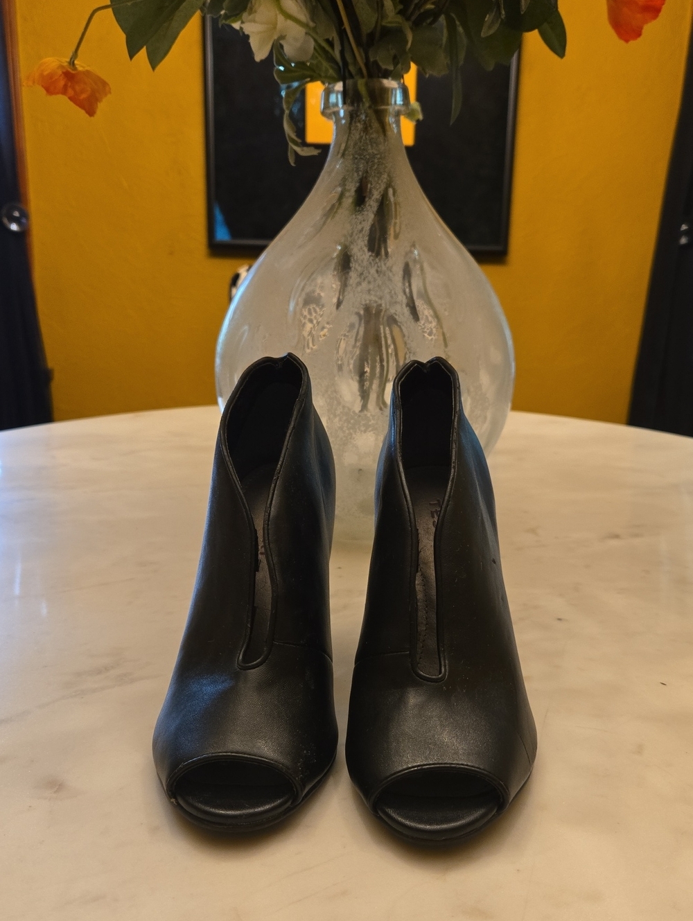 Tesori Black Peep-Toe Ankle Booties